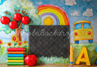 Graduatie School Zwartbord Rainbow Appels Foto Achtergrond Designed by Mini MakeBelieve