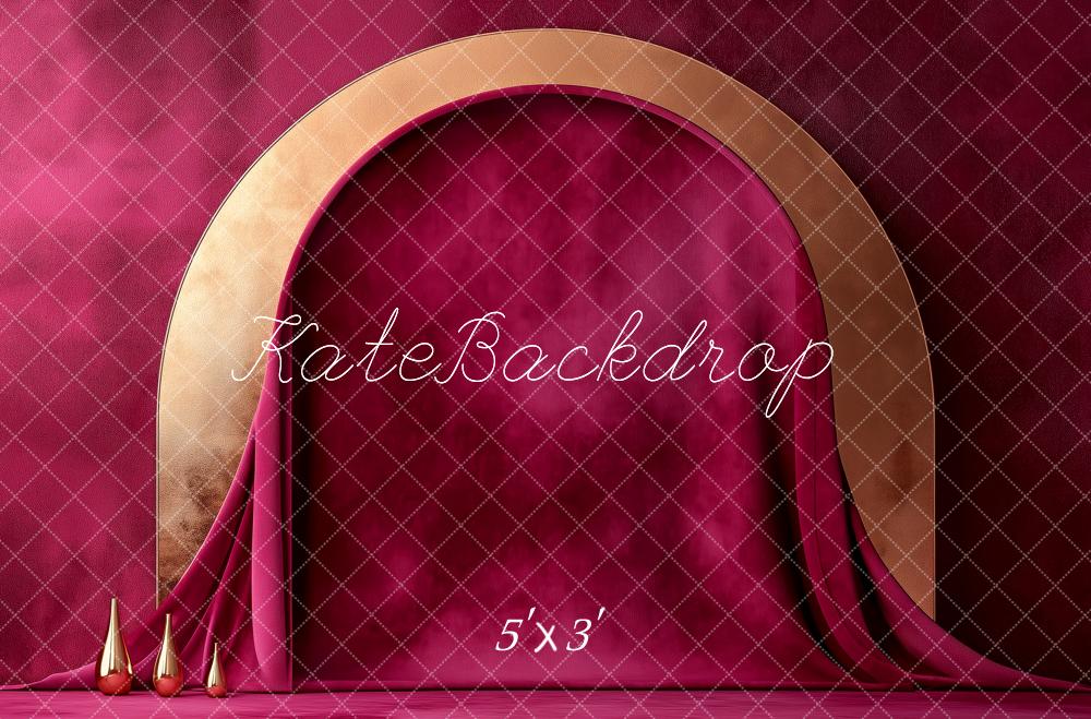 Kate Luxurious Gold Arch Red Velvet Drapes Printed Backdrop Designed by Patty Roberts