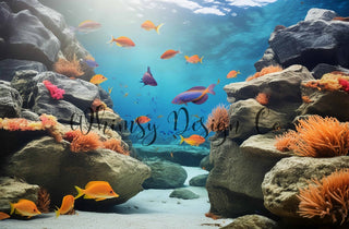 Kate Mermaid Undersea Fish Coral Stone Printed Backdrop Designed By Nora Dishman