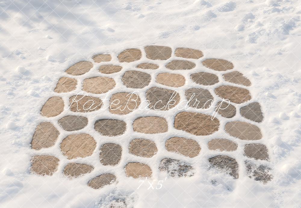 Kate Winter White Snowy Cobblestone Path Floor Printed Backdrop Designed by Kate Image