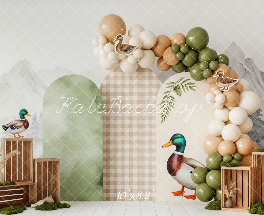 Kate Cake Smash Duck Balloon Arch Crate Mountain Backdrop Backdrop Designed by Patty Roberts