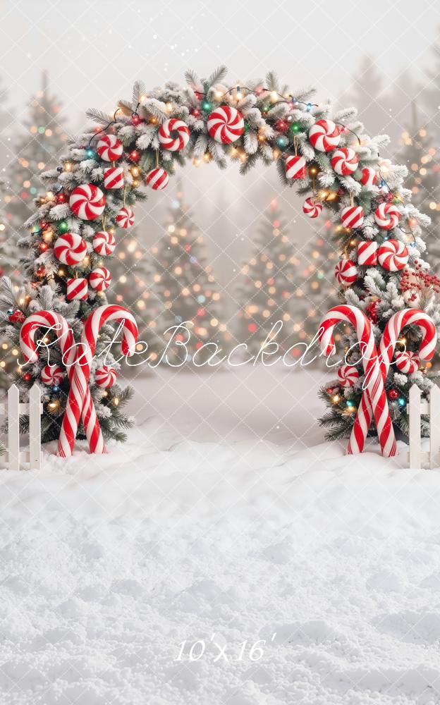 Kate Christmas Candy Cane Flower Arch Snow Printed Backdrop Designed by Emetselch