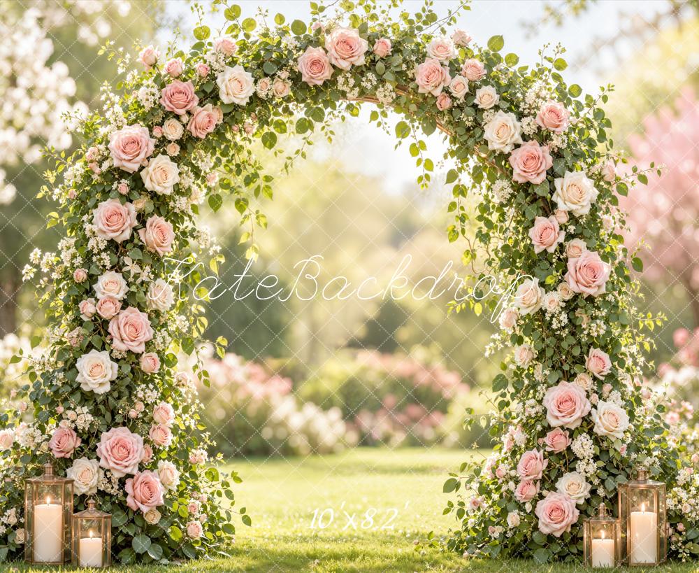 Kate Spring Romantic Roses Arch Garden Candles Printed Backdrop Designed by Emetselch