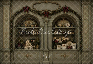 Kate Christmas Vintage Green Cabinet Garland Printed Backdrop Designed by Vertigo Productions