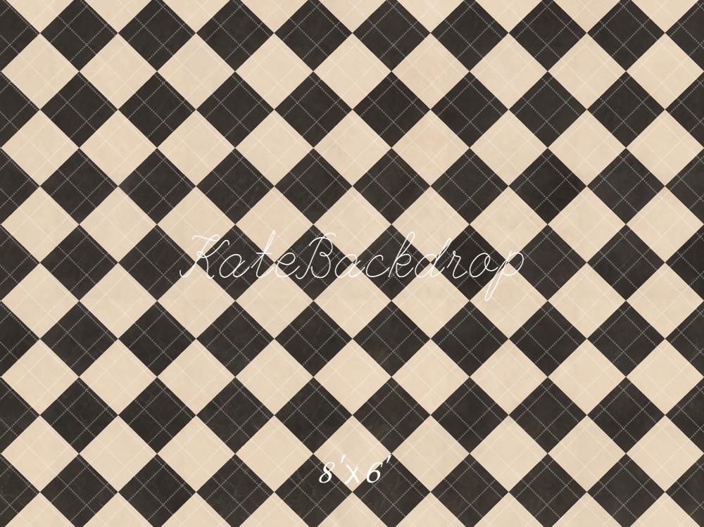 Kate Black Beige Checkered Plaid Floor Printed Backdrop Designed by Kate Image