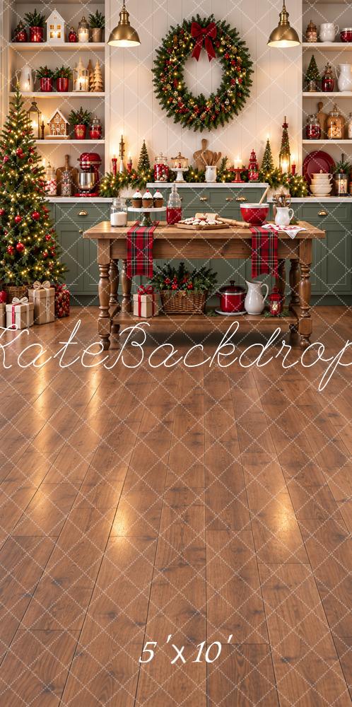 Kate Sweep Christmas Kitchen Wreath Baking Table Printed Backdrop Designed by Vertigo Productions
