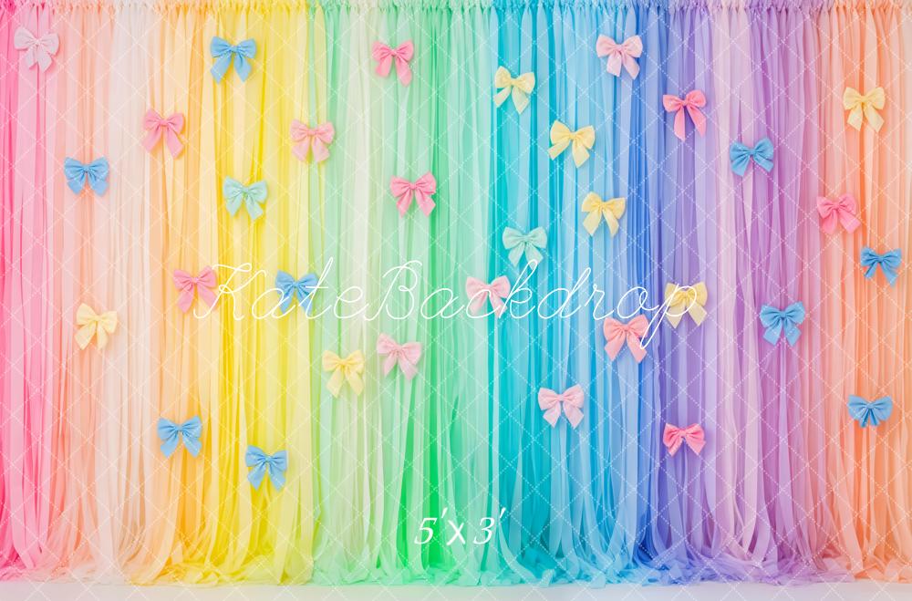 Kate Rainbow Pastel Tulle Bow Curtain Backdrop Designed by Patty Roberts