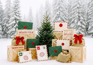 Fondo de cartas de nieve del Polo Norte del bosque de Navidad diseñado por Patty Roberts