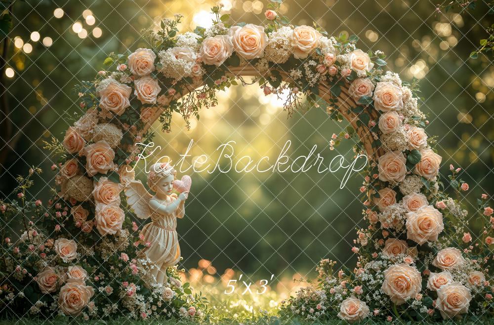 Kate Spring Flower Arch Peach Roses Angel Printed Backdrop Designed by Emetselch