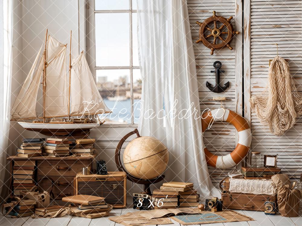 TEST Kate Nautical Sailboat Globe Books Anchor Ship Wheel Backdrop Designed by Emetselch