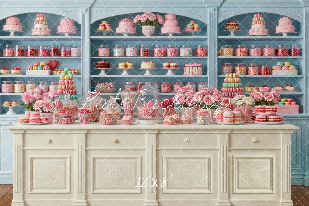 Kate Pink Sweets Candy Cake Blue Cabinet Backdrop Designed by Emetselch