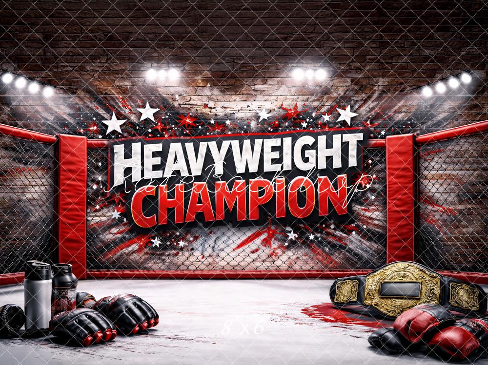 Kate Sports Red Heavyweight Champion MMA Cage Printed Backdrop Designed by Ashley Paul
