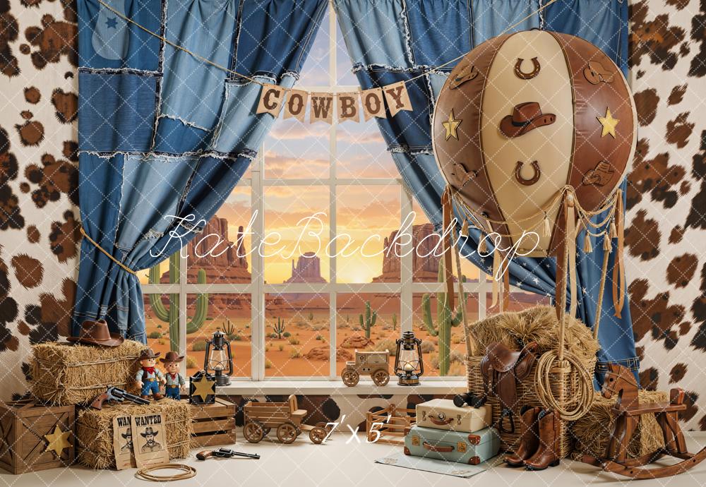 Kate Western Cowboy Hot Air Balloon Western Desert Scene Backdrop Designed by Emetselch