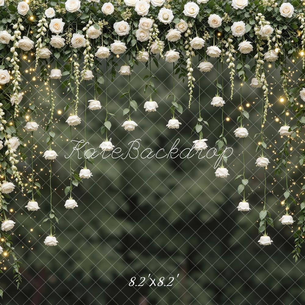 Kate Spring Flower Arch White Roses Greenery Printed Backdrop Designed by Mini MakeBelieve