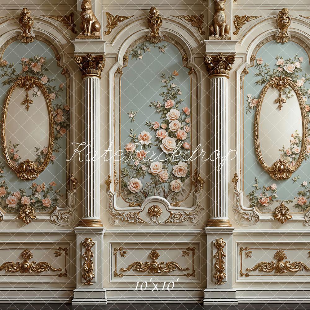 Kate Vintage Ornate Wall Floral Columns Rabbits Printed Backdrop Desig