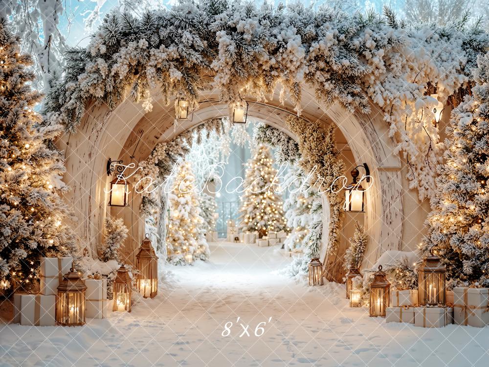 Kate Christmas Snowy Archway Lanterns Pine Trees Backdrop Designed by Emetselch