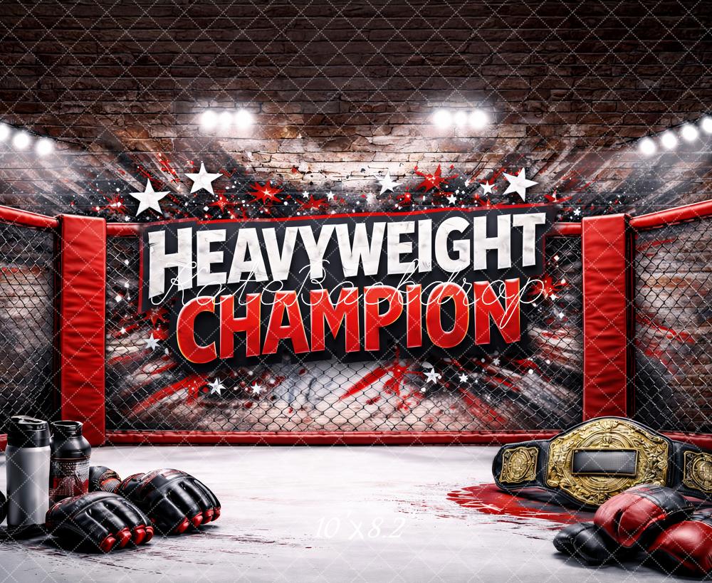 Kate Sports Red Heavyweight Champion MMA Cage Printed Backdrop Designed by Ashley Paul
