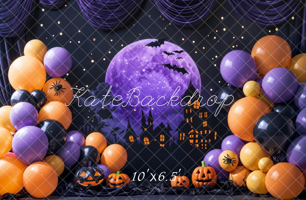 Fondo di compleanno di Halloween Luna Palloncini Zucche Design di Emetselch