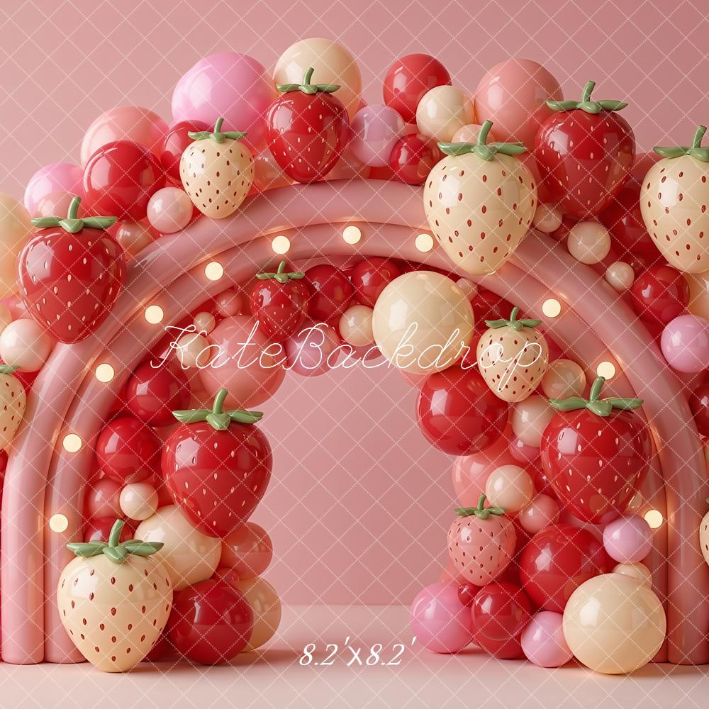 Kate Summer Strawberry Balloon Arch Printed Backdrop Designed by Emetselch