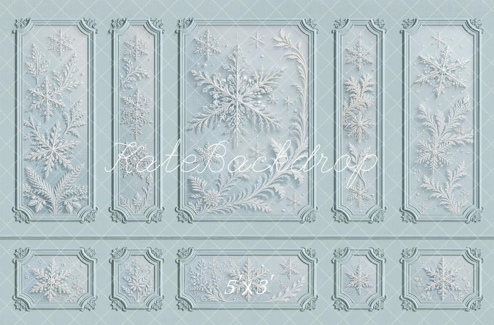 Kate Vintage Ornate Snowflake Blue Wall Printed Backdrop Designed by Emetselch