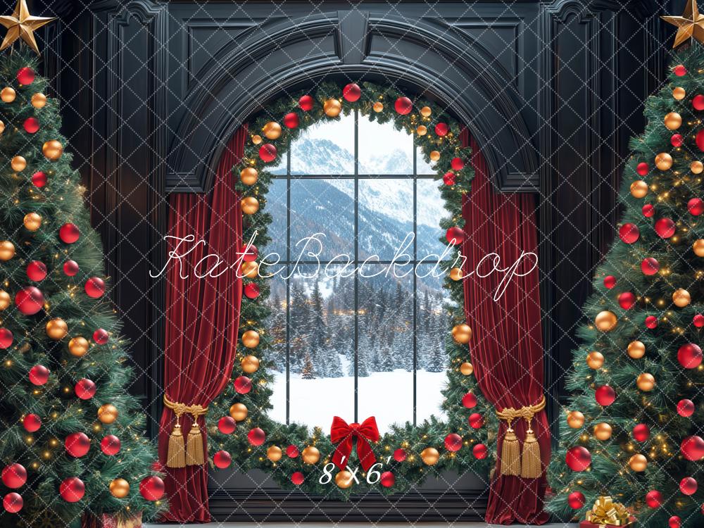 Kate Christmas Tree Retro Black Window Backdrop Designed by Mini MakeBelieve