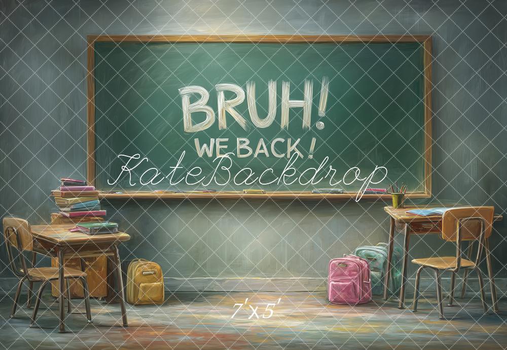 Kate Back to School Classroom Chalkboard Desks Backpacks Printed Backdrop Designed by Angela Miller
