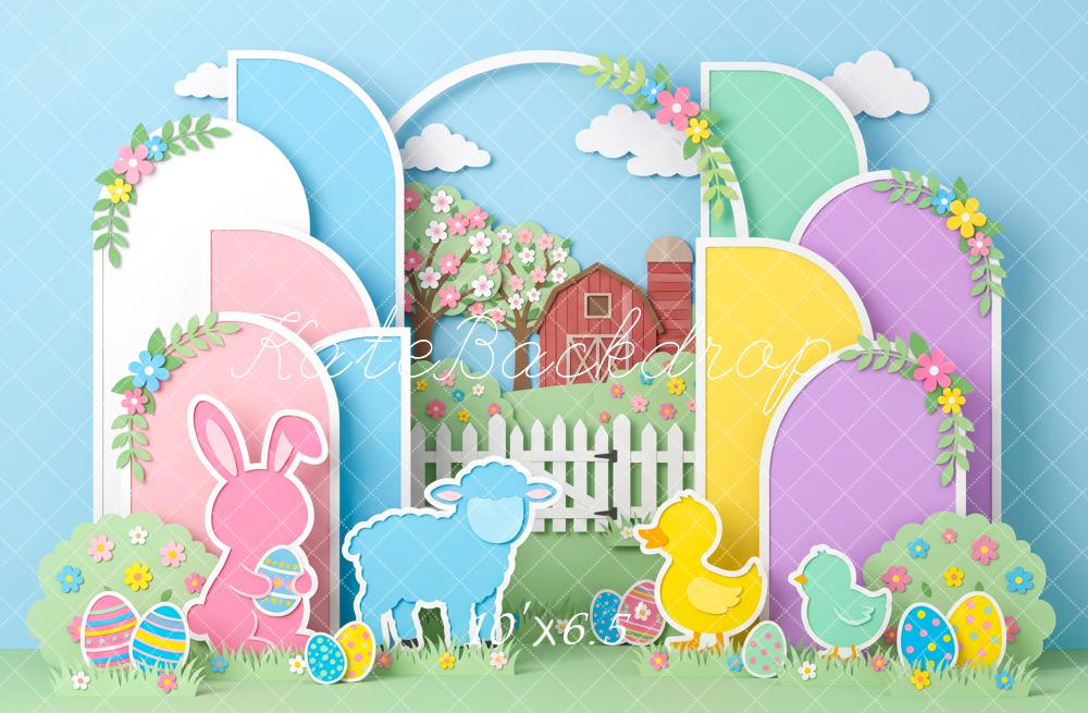 Kate Easter Pastel Papercut Arches Animals Printed Backdrop Designed by Patty Roberts