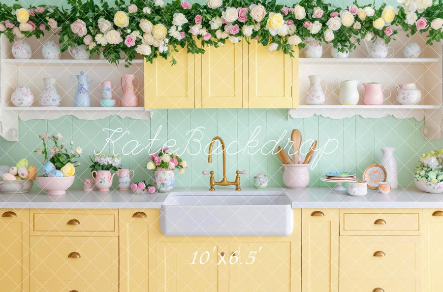 Charming Floral Kitchen Morning Backdrop