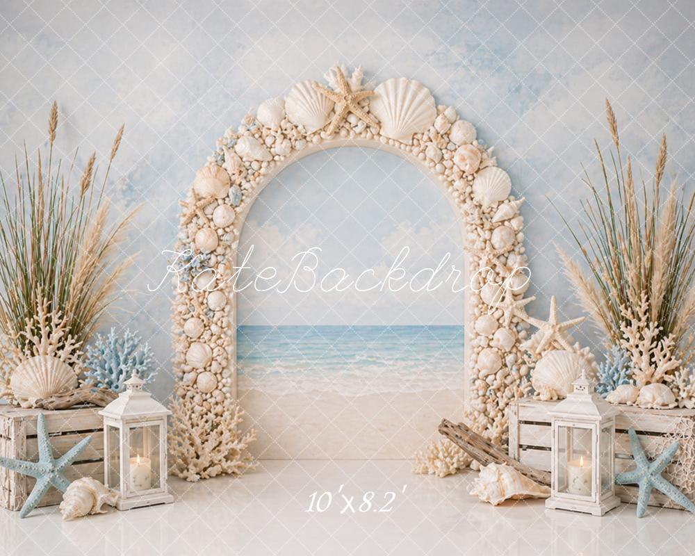 Kate Beach Shell Flower Arch Ocean Printed Backdrop Designed by Caitlin Lynch