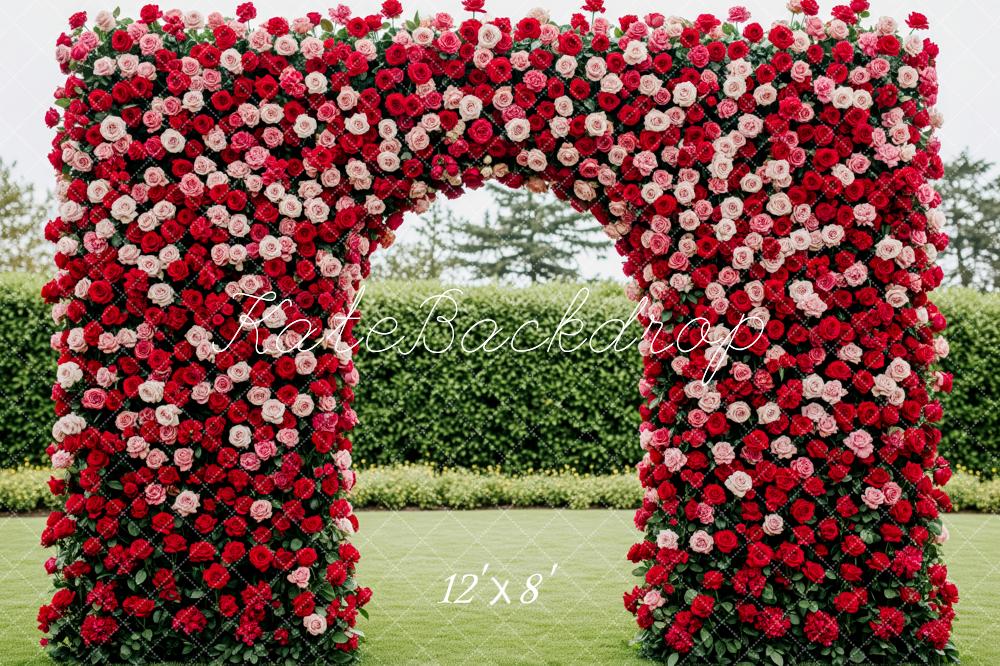 Kate Spring Flower Arch Red and Pink Roses Backdrop Designed by Patty Roberts