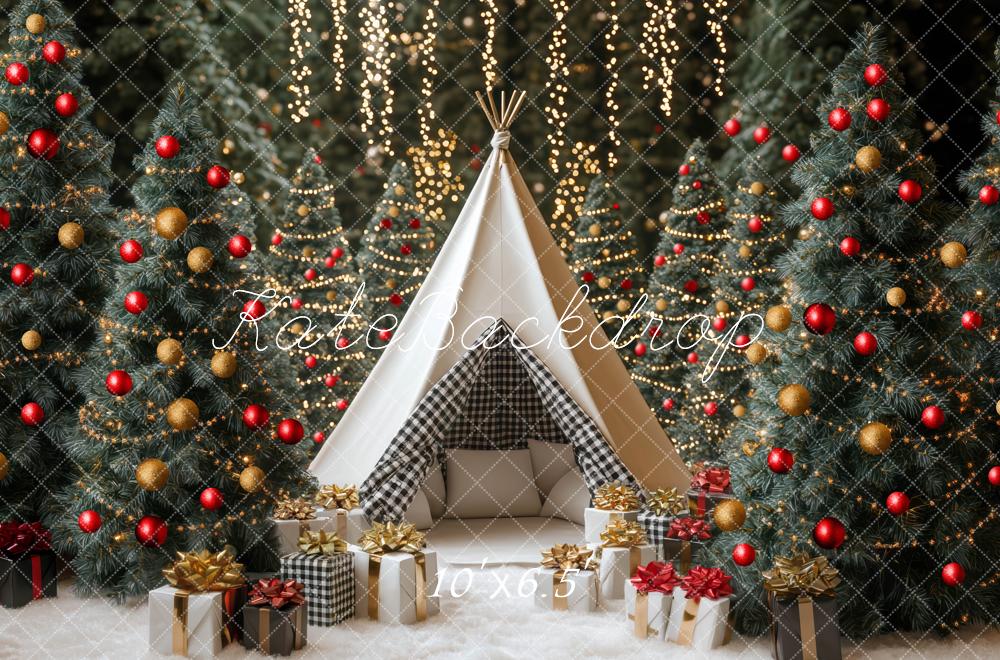 Kate Christmas White Teepee Forest Gift Backdrop Designed by Mini MakeBelieve