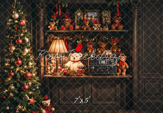 Kate Christmas Tree Teddy Bear Shelf Printed Backdrop Designed by Emetselch