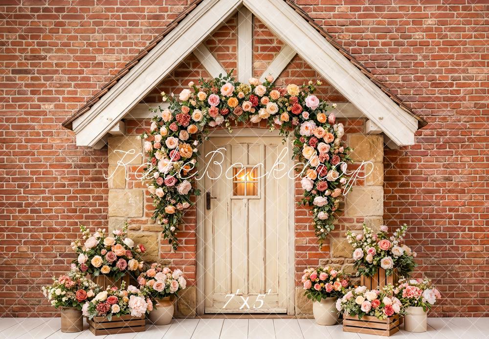 Kate Flower Arch Brick Wall Door Printed Backdrop Designed by Patty Roberts