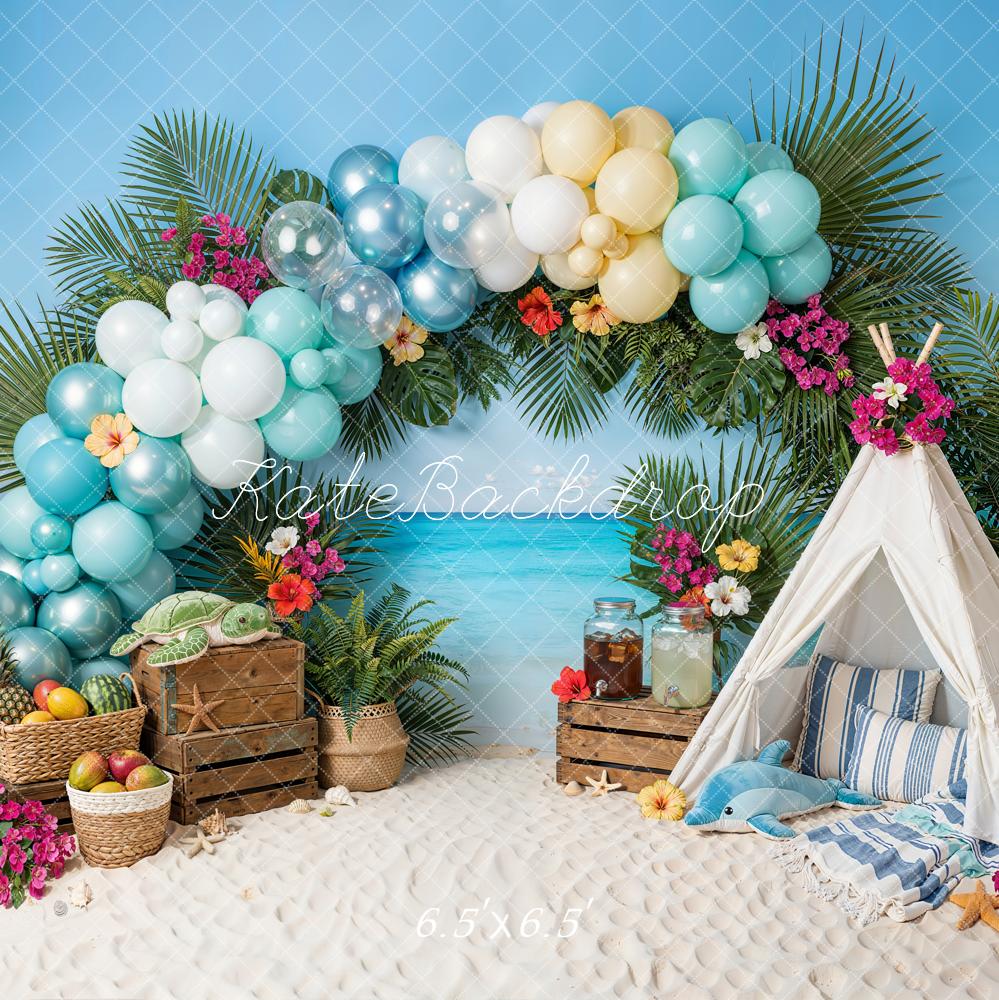 Kate Summer Beach Balloon Arch Tent Palm Leaves Backdrop Designed by Emetselch