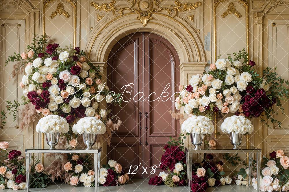 Kate Flower Arch Roses Gold Door Backdrop Designed by Mini MakeBelieve