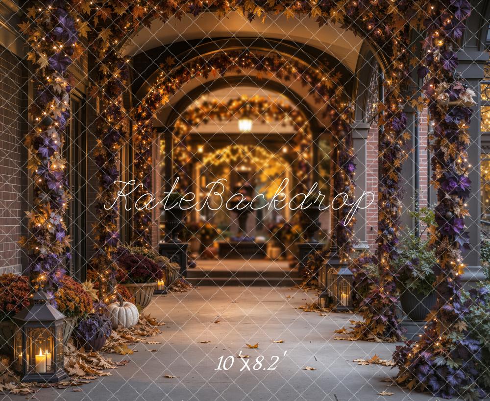 Kate Halloween Gothic Archway Pumpkin Garland Architecture Printed Backdrop Designed by Emetselch