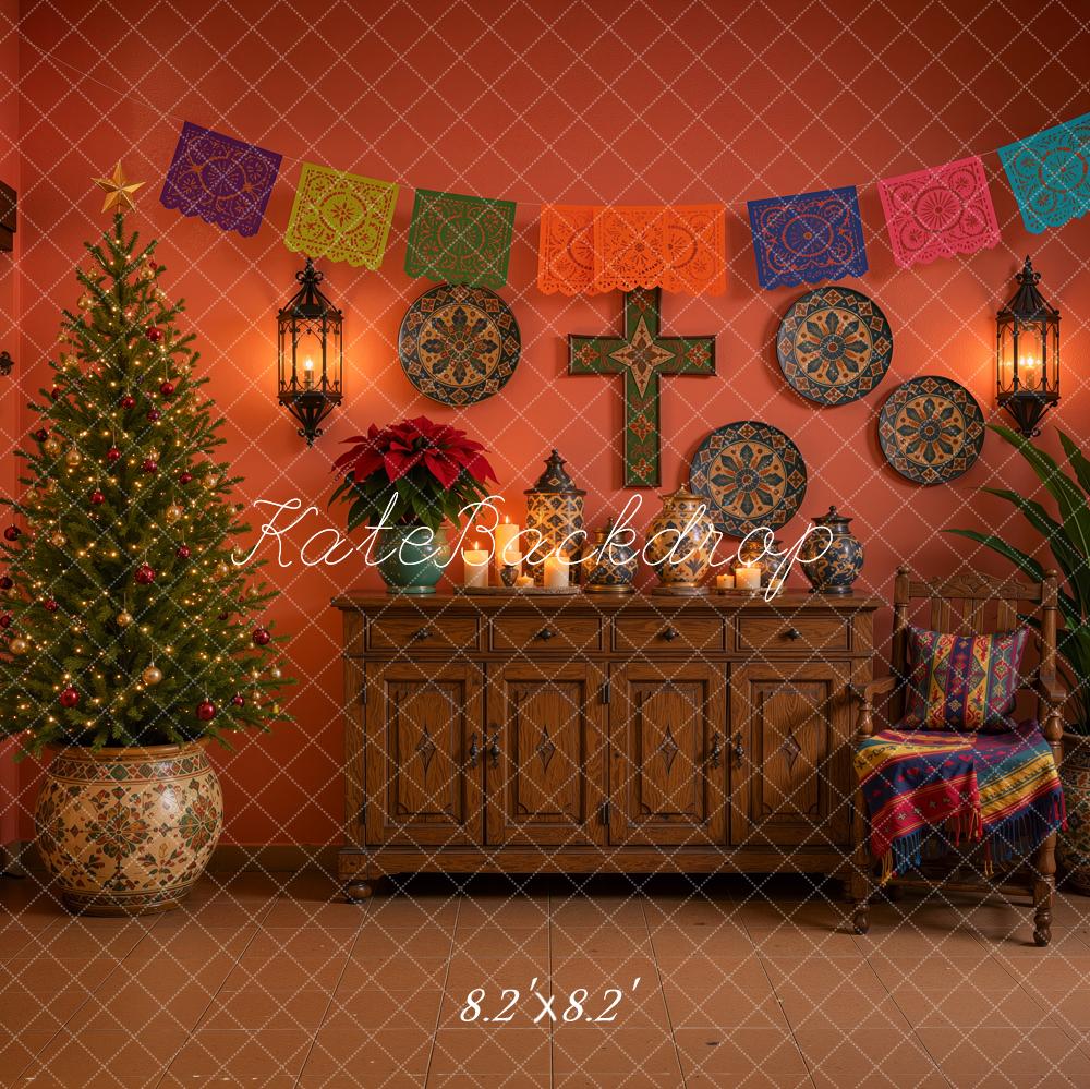 Kate Christmas Tree Mexican Navidad de Colores Papel Picado Cabinet Printed Backdrop Designed by Ashley Ward