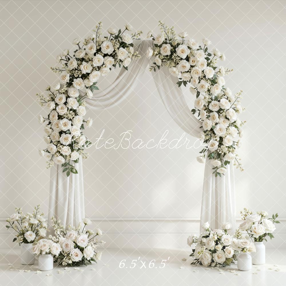 Kate Spring Flower Arch White Roses Floral Arrangement Backdrop Designed by Mini MakeBelieve