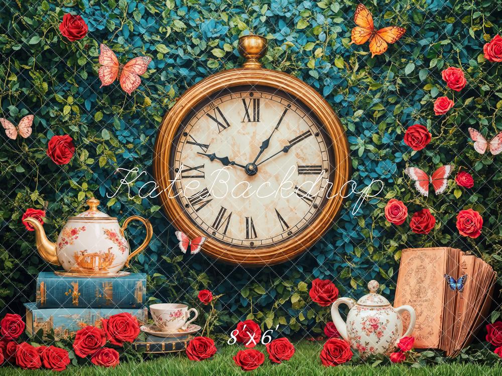 Fondo de Fiesta de Té con Reloj Vintage Diseñado por Emetselch