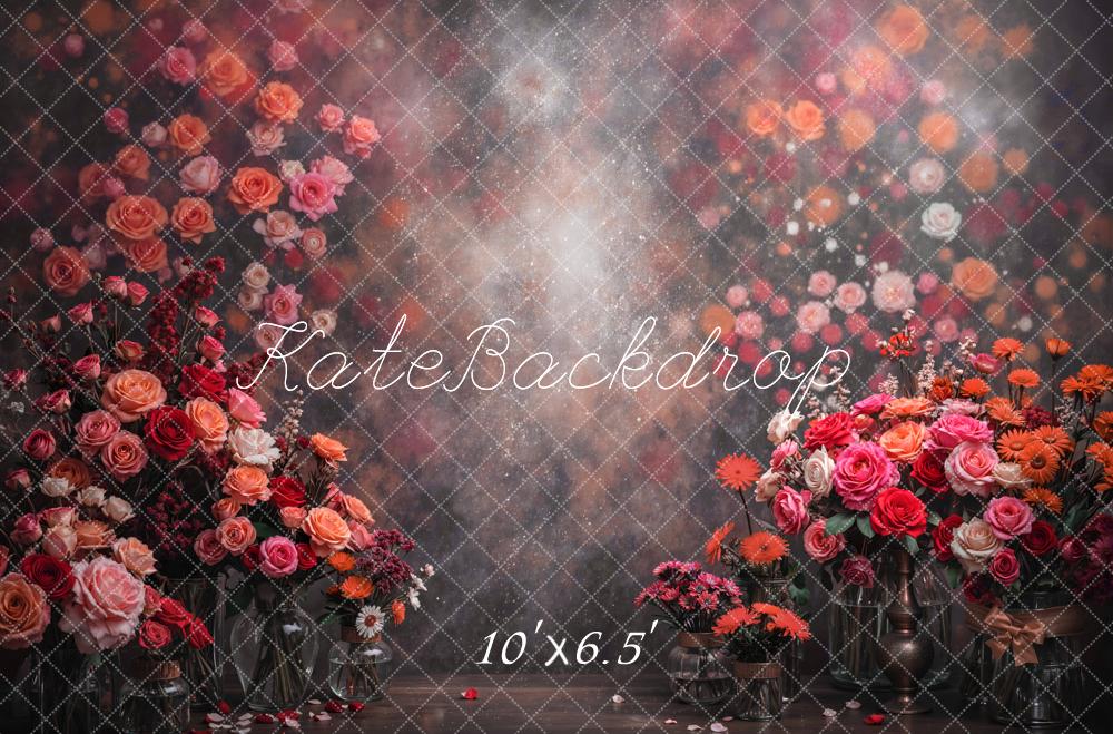 Kate Floral Pink Red Flower Arrangement Bokeh Backdrop Designed by Mini MakeBelieve