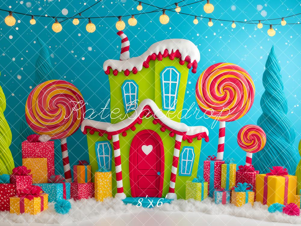 Kate Christmas Candy House Lollipop Fantasy Trees Gifts Backdrop Designed by Patty Roberts