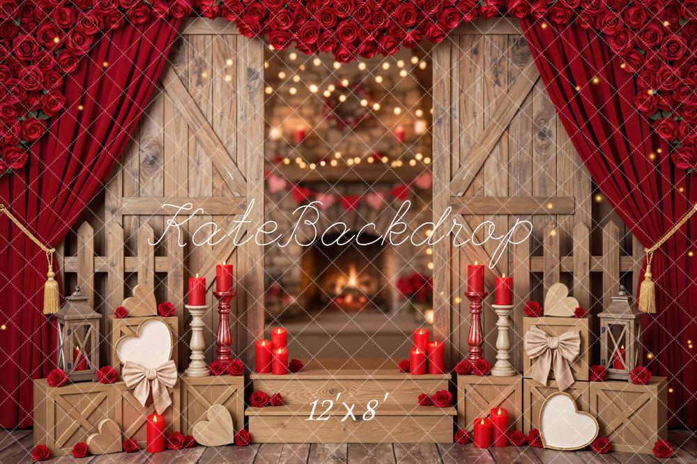 Kate Valentine's Day Red Roses Barn Doors Candles Backdrop Designed by Mini MakeBelieve