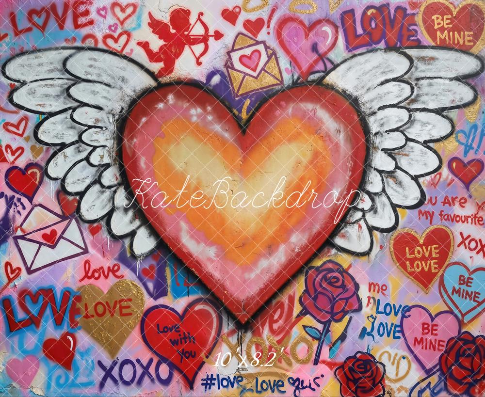 Kate Valentine's Day Graffiti Heart Wings Roses Backdrop Designed by Chain Photography