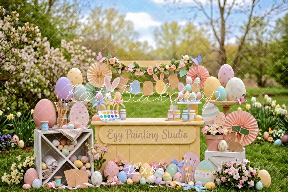 Kate Easter Bunny Egg Painting Garden Studio Printed Backdrop Designed by Patty Roberts