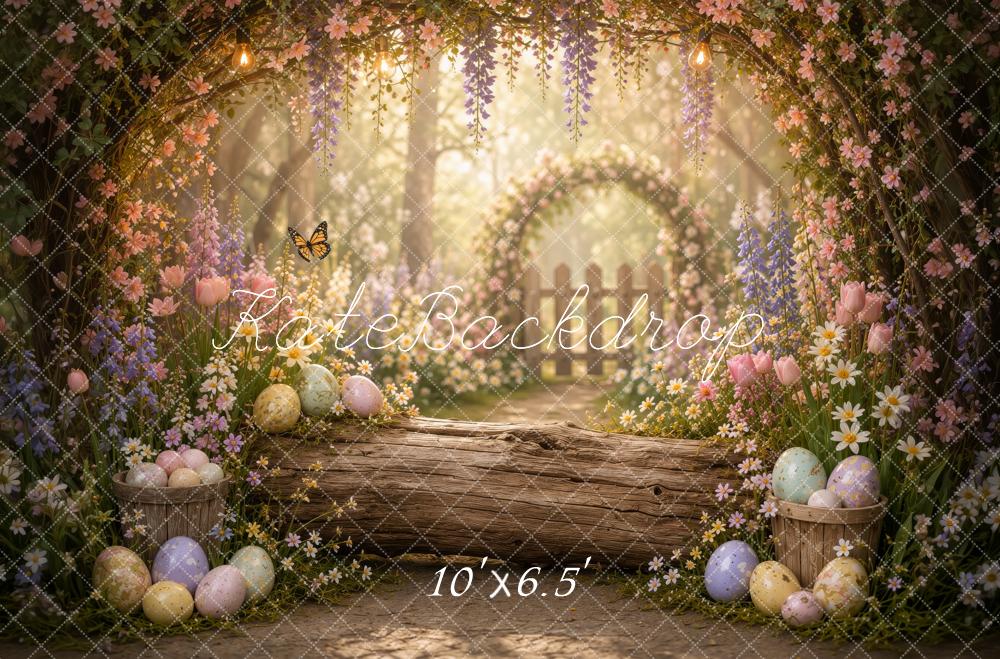 Kate Easter Floral Garden Log Bench Arch Eggs Printed Backdrop Designed by Ashley Ward
