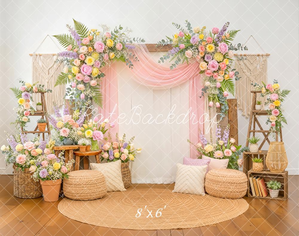 Kate Spring Flower Arch Boho Macrame Pastel Flowers Backdrop Designed by Emetselch