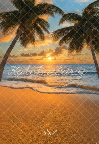 Zomer Strand Tropische Zonsondergang Palm Foto Achtergrond Designed by Emetselch