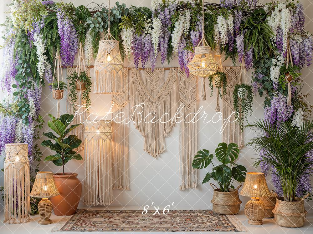 Kate Boho Macrame Floral Hanging Lamps Plants Backdrop Designed by Emetselch