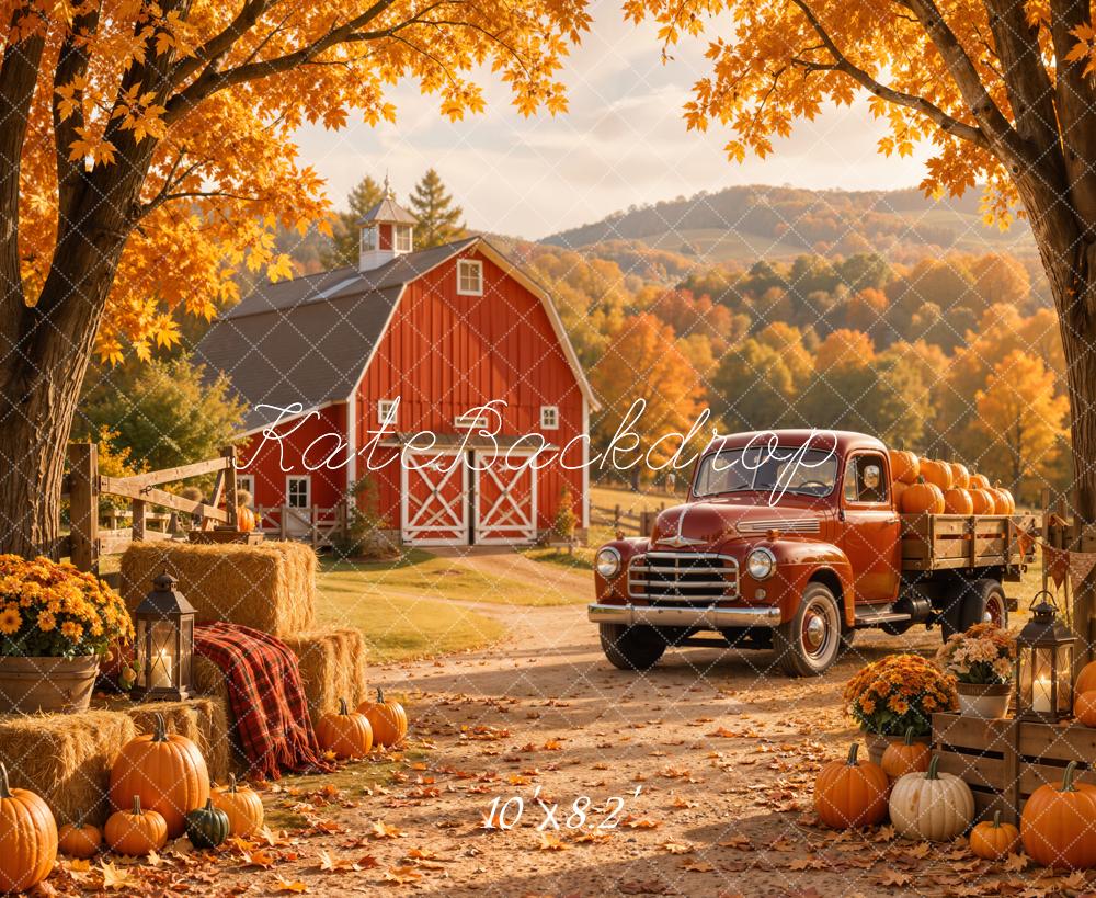 Kate Fall Truck Harvest Barn Pumpkins Printed Backdrop Designed by Emetselch