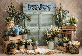 Kate Spring Fresh Flower Market Crates Pastel Easter Eggs Printed Backdrop Designed by Emetselch